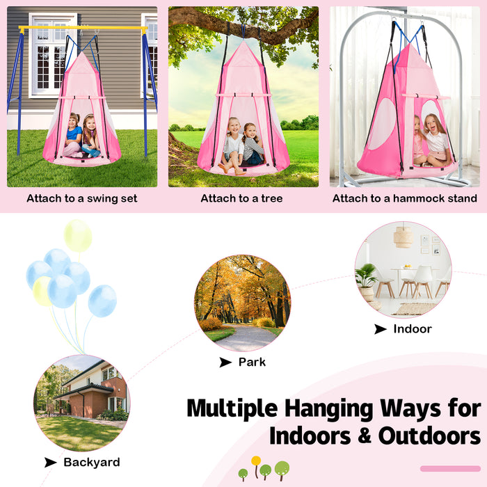 2-in-1 40 Inch Kids Hanging Chair Detachable Swing Tent Set-Pink