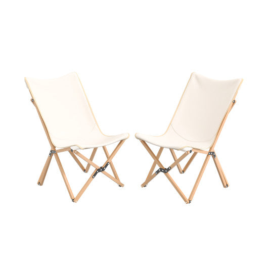 Set of 2 Bamboo Dorm Chair with Storage Pocket for Camping and Fishing-Beige