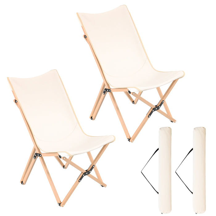 Set of 2 Bamboo Dorm Chair with Storage Pocket for Camping and Fishing-Beige