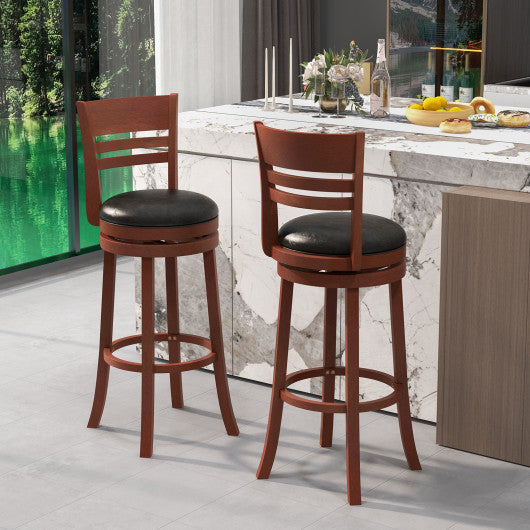 Set of 2 360Â° Bar Stools with PU Upholstered Seats-Brown