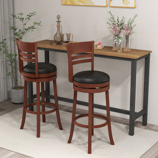 Set of 2 360Â° Bar Stools with PU Upholstered Seats-Brown