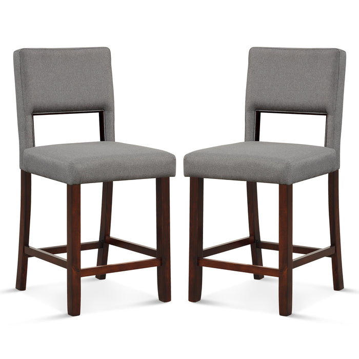 2 Piece Bar Chair Set with Hollowed Back and Rubber Wood Legs-Gray