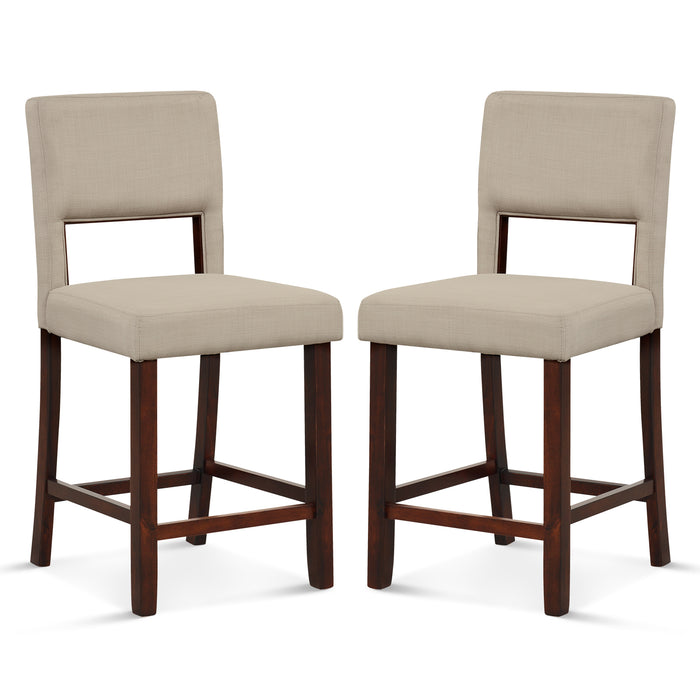 2 Piece Bar Chair Set with Hollowed Back and Rubber Wood Legs-Beige