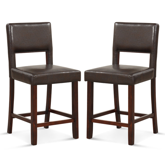 2 Piece Bar Chair Set with Hollowed Back and Rubber Wood Legs-Brown