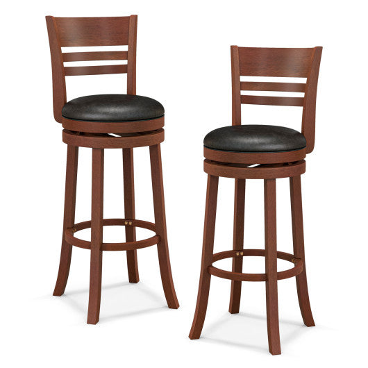 Set of 2 360Â° Bar Stools with PU Upholstered Seats-Brown