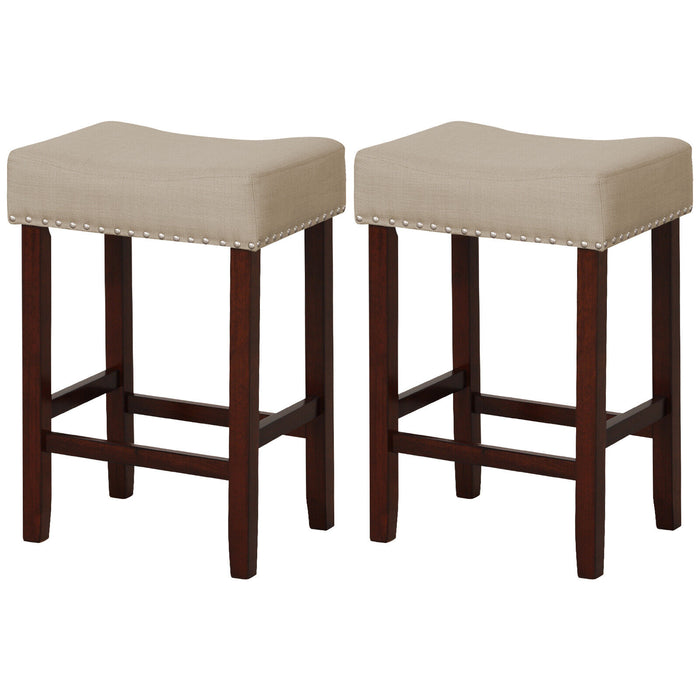 Set of 2 24 Inch Bar Stool with Curved Seat Cushions-Beige