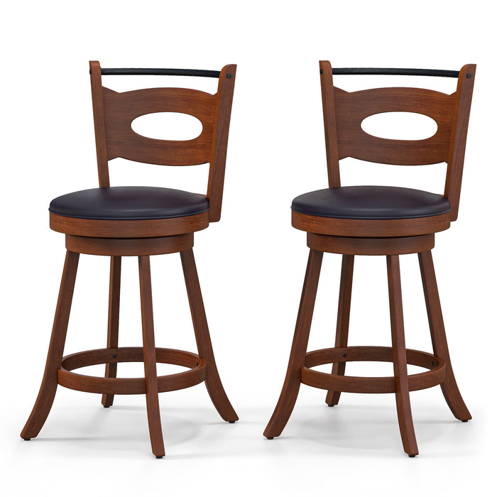 2 Pieces 24/29 inch Swivel Bar Stools with Curved Backrest and Seat Cushions-24 inches