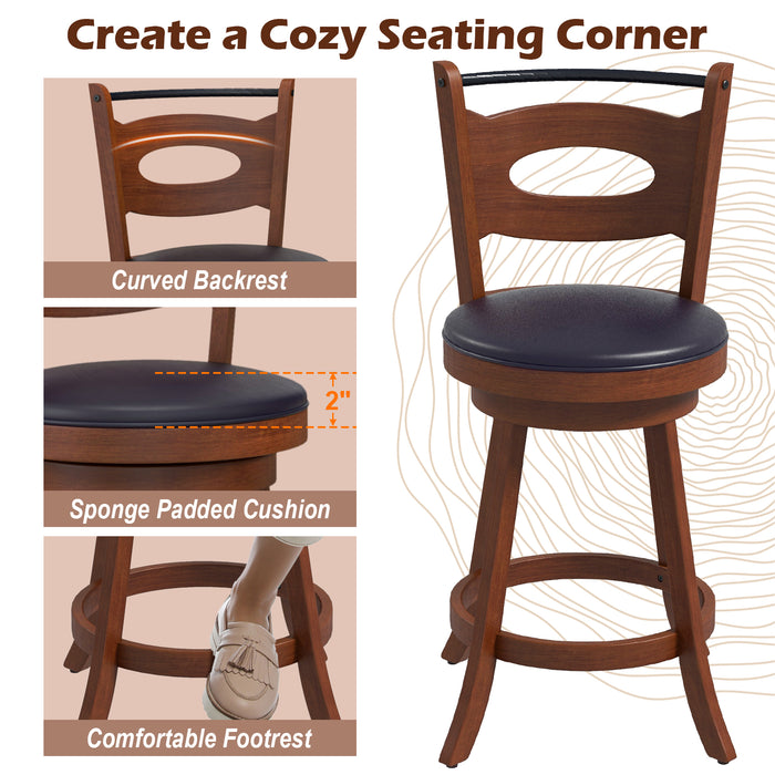 2 Pieces 24/29 inch Swivel Bar Stools with Curved Backrest and Seat Cushions-24 inches