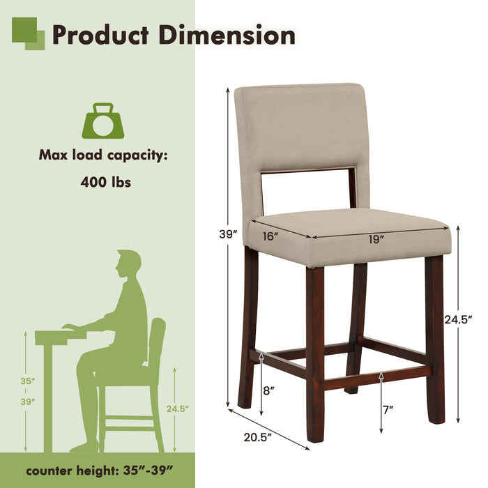 2 Piece Bar Chair Set with Hollowed Back and Rubber Wood Legs-Beige