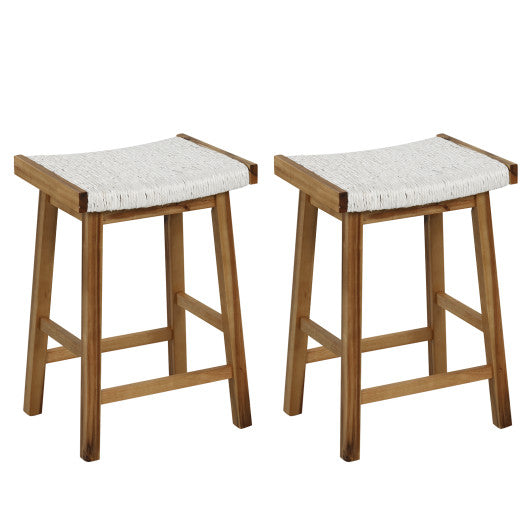 Set of 2 25.5 Inch Dining Bar Stool with Seaweed Woven Seat