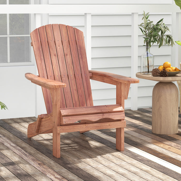 1 Piece Folding Adirondack Chair with High Backrest and Wide Armrests-Brown