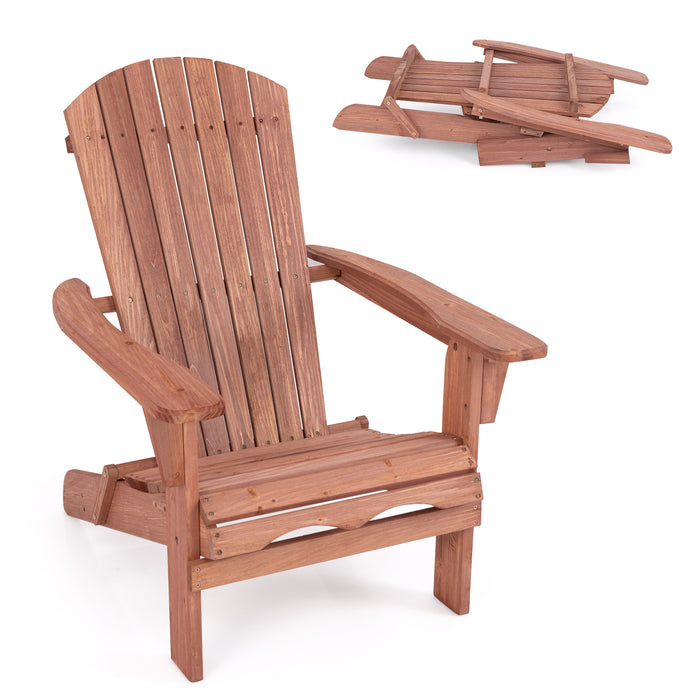 1 Piece Folding Adirondack Chair with High Backrest and Wide Armrests-Brown