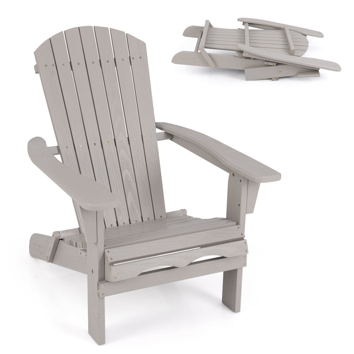 1 Piece Folding Adirondack Chair with High Backrest and Wide Armrests-Gray