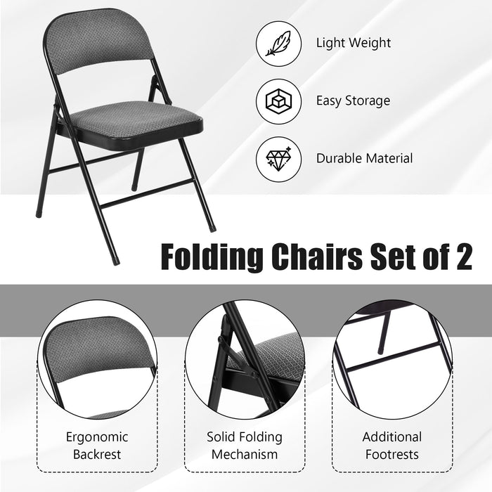 2 PCS Folding Chair Set with Upholstered Seat and Fabric Covered Backrest