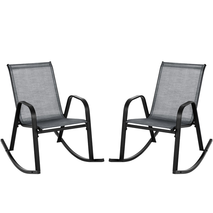 Set of 2 Metal Patio Rocking Chair with Breathable Seat Fabric-Gray