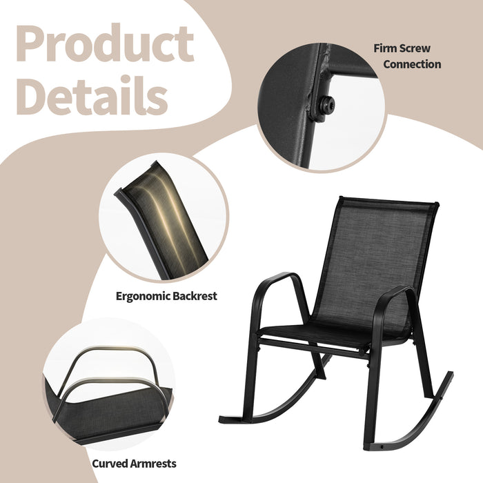 Set of 2 Metal Patio Rocking Chair with Breathable Seat Fabric-Black