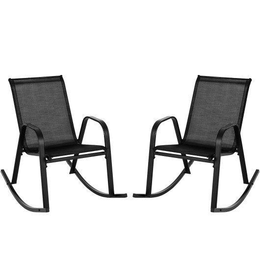 Set of 2 Metal Patio Rocking Chair with Breathable Seat Fabric-Black