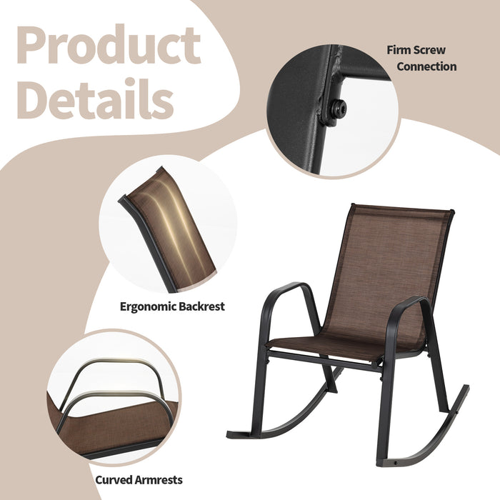 Set of 2 Heavy-Duty Metal Patio Rocking Chair with Breathable Seat Fabric-Brown