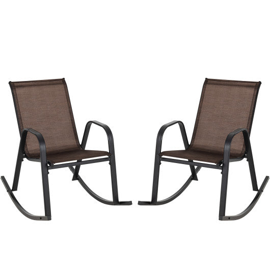 Set of 2 Heavy-Duty Metal Patio Rocking Chair with Breathable Seat Fabric-Brown