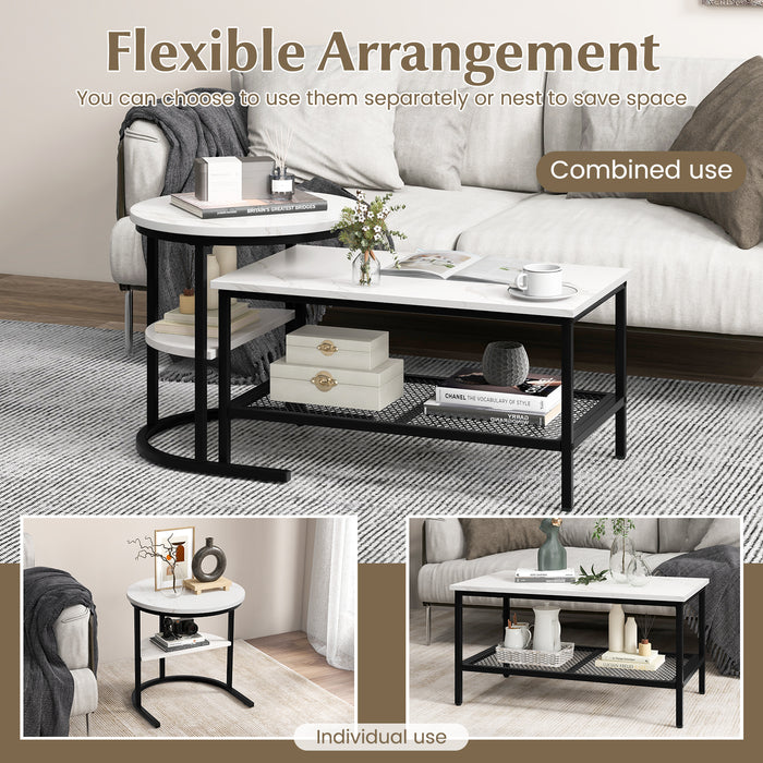 Set of 2 Nesting Coffee Table with Extra Storage Shelf for Living Room-Black