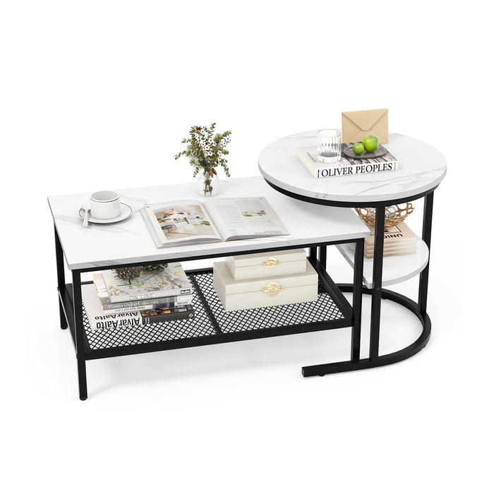 Set of 2 Nesting Coffee Table with Extra Storage Shelf for Living Room-Black