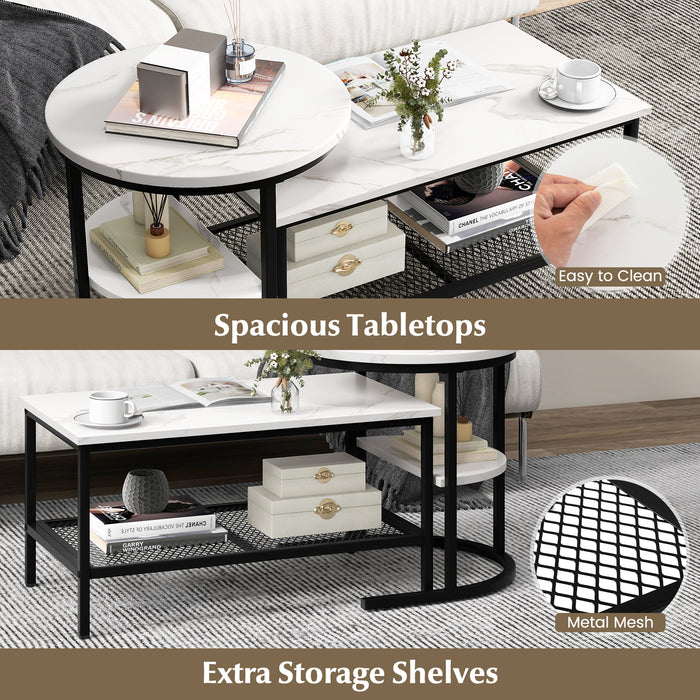 Set of 2 Nesting Coffee Table with Extra Storage Shelf for Living Room-Black