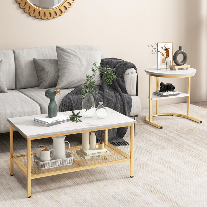 Set of 2 Nesting Coffee Table with Extra Storage Shelf for Living Room-Golden