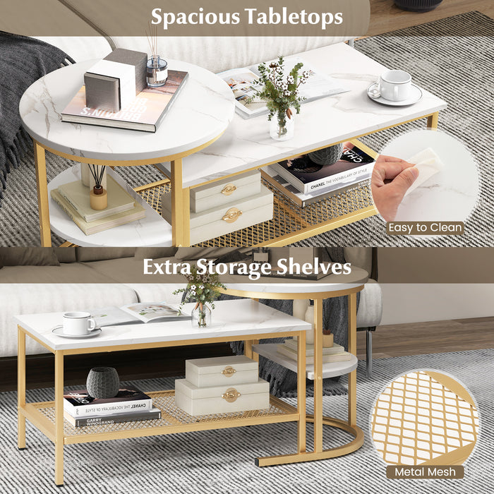 Set of 2 Nesting Coffee Table with Extra Storage Shelf for Living Room-Golden