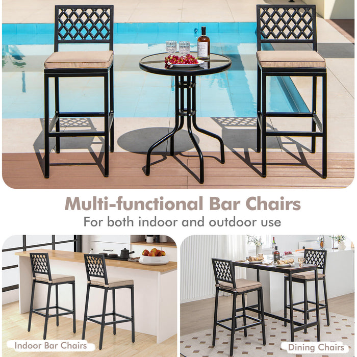 Set of 2 Patio Bar Chairs with Detachable Cushion and Footrest-ArgyleÂ Pattern