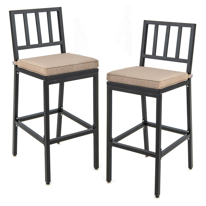 Set of 2 Patio Bar Chairs with Detachable Cushion and Footrest-Vertical Stripes