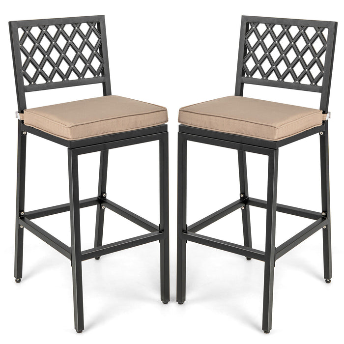 Set of 2 Patio Bar Chairs with Detachable Cushion and Footrest-ArgyleÂ Pattern