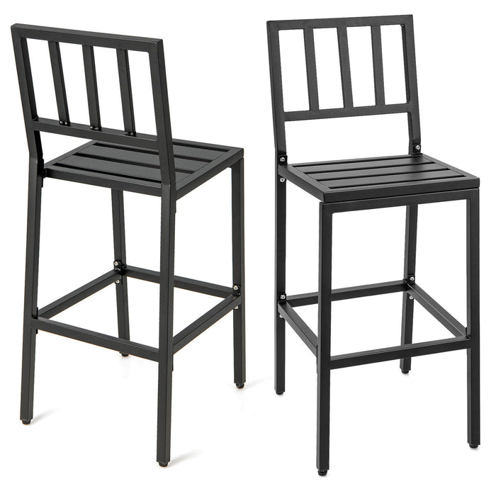 Set of 2 Patio Bar Chairs with Detachable Cushion and Footrest-Vertical Stripes