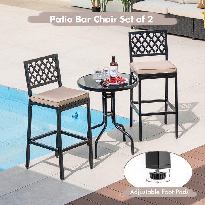 Set of 2 Patio Bar Chairs with Detachable Cushion and Footrest-ArgyleÂ Pattern