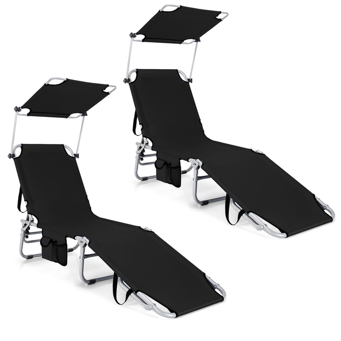 Set of 2 Portable Reclining Chair with 5 Adjustable Positions-Black