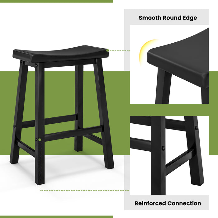 Set of 2 24 Inch Counter Height Stools with Solid Wood Legs-Black