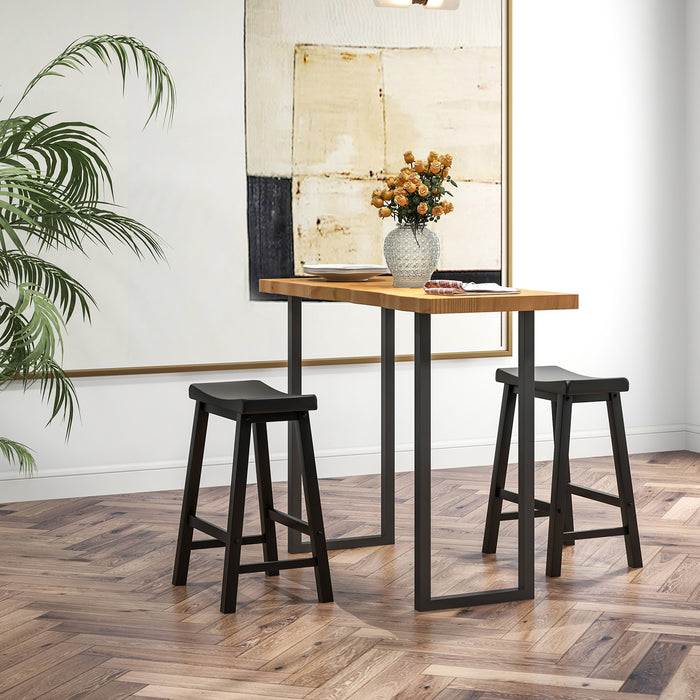 Set of 2 24 Inch Counter Height Stools with Solid Wood Legs-Black