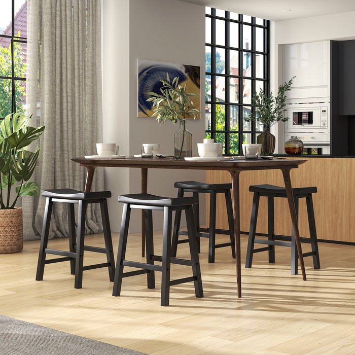 Set of 2 24 Inch Counter Height Stools with Solid Wood Legs-Black