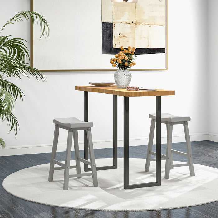 Set of 2 24 Inch Counter Height Stools with Solid Wood Legs-Gray