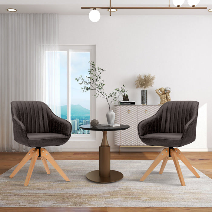 Modern Leathaire Set of 2 Swivel Accent Chair with Beech Wood Legs-Brown