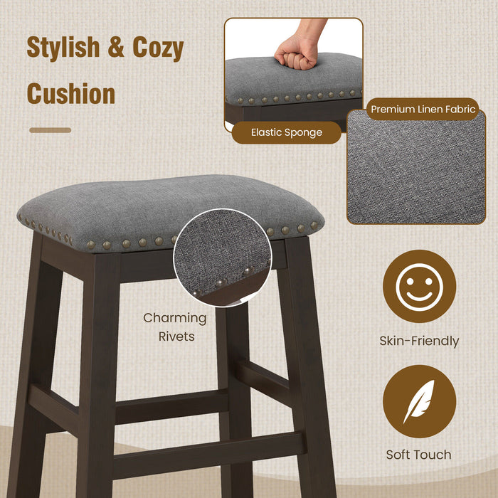 2 Piece 24.5 Inch Counter Height Bar Stool Set with Padded Seat-Gray