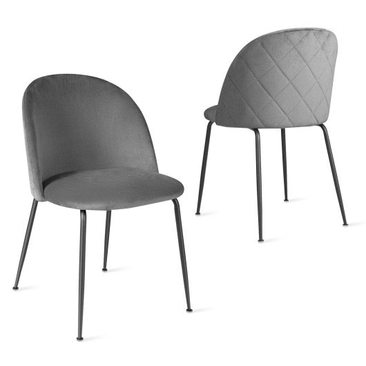 Set of 2 Upholstered Velvet Dining Chair with Metal Base for Living Room-Gray