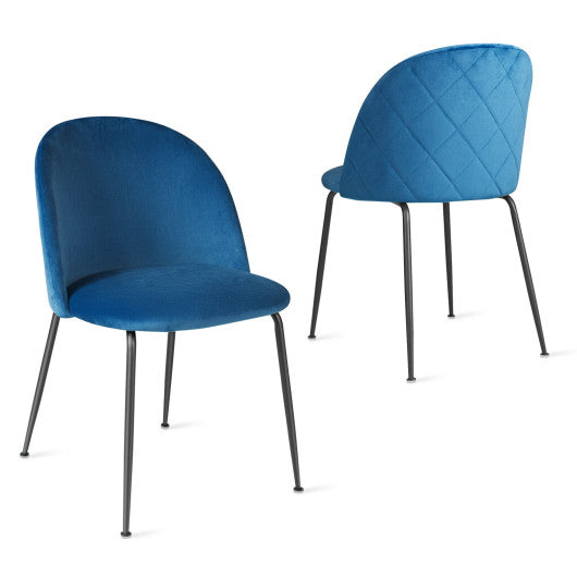 Set of 2 Upholstered Velvet Dining Chair with Metal Base for Living Room-Blue