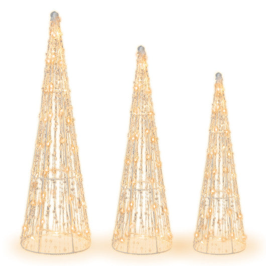 Set of 3 Pre-lit Christmas Cone Trees with Star Strings