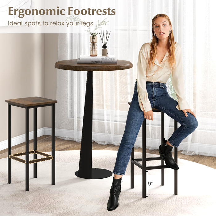 Set of 4 Bar Stool Set 26 Inch Bar Chair with Metal Legs and Footrest-Rustic Brown