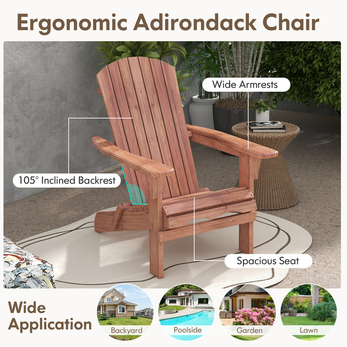 Folding Adirondack Chair Set of 2 with High Backrest and Wide Armrests-Brown