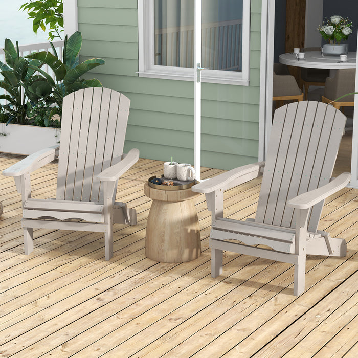 Folding Adirondack Chair Set of 2 with High Backrest and Wide Armrests-Gray