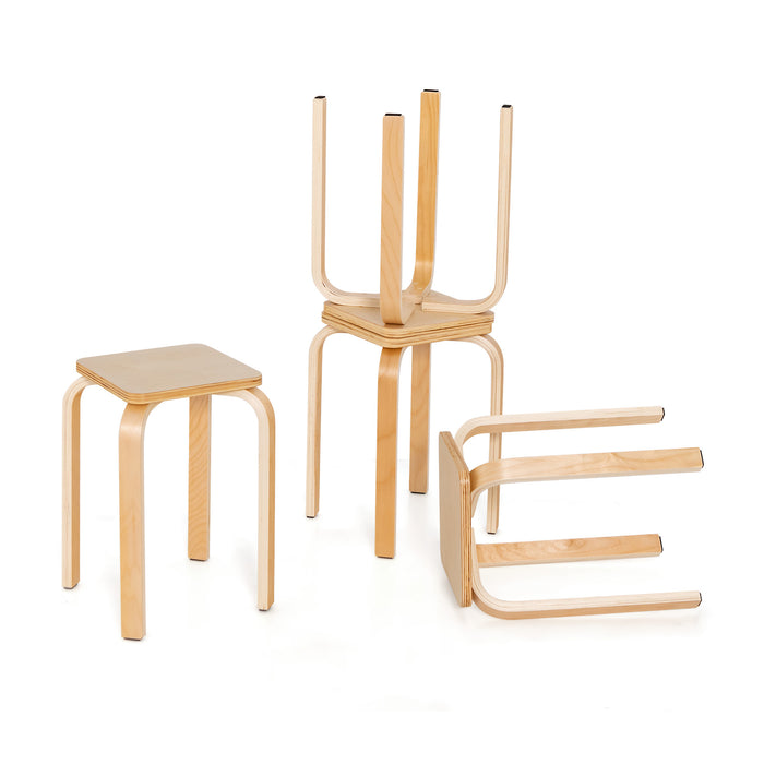 Stackable Stools Set of 4 with Square Top and Rounded Corners-Natural