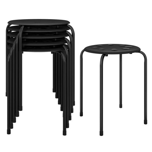 Set of 6 Portable Plastic Stack Stools-Black