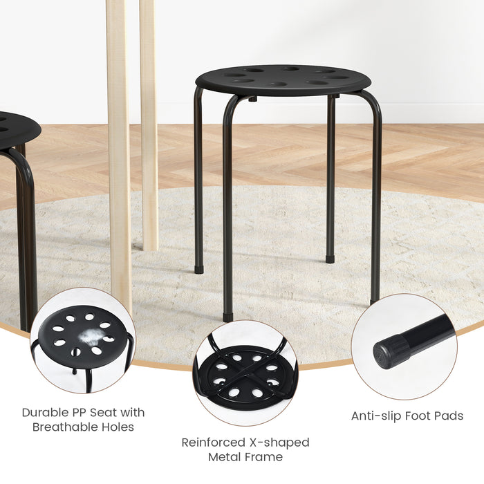 Set of 6 Portable Plastic Stack Stools-Black