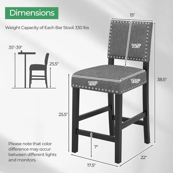 38.5/43.5 Inch Set of 2 Counter Height Chairs with Solid Rubber Wood Frame-S